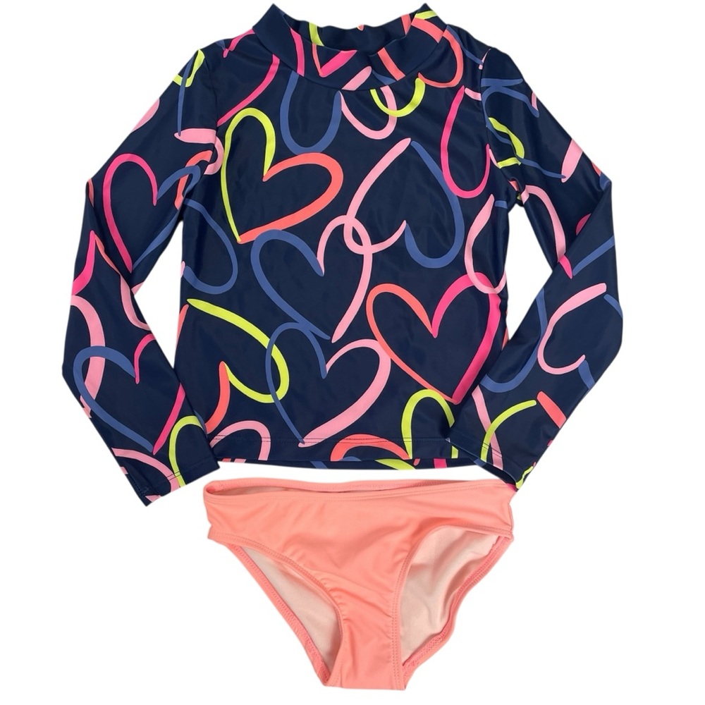 Carters Girls 2 Piece Rashguard Swimsuit Set Hearts Size 7